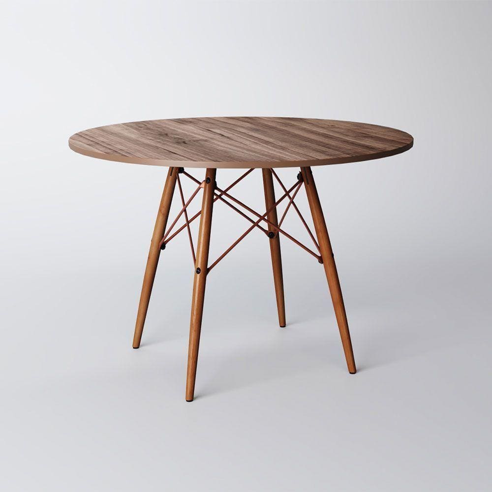 Mesa Eiffel Wood Cobre Tampo De Madeira 90 Cm Amêndoa New Green - Marrom