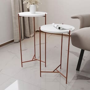 Mesa Lateral Redonda Áquila Cobre E Tampo Branco - Branco