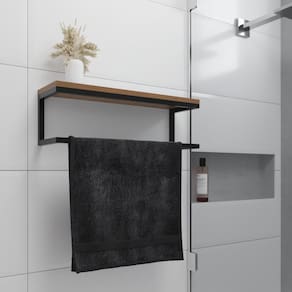 Toalheiro Para Banheiro Estilo Industrial Ita - Preto E Prateleira Imbuia - Preto
