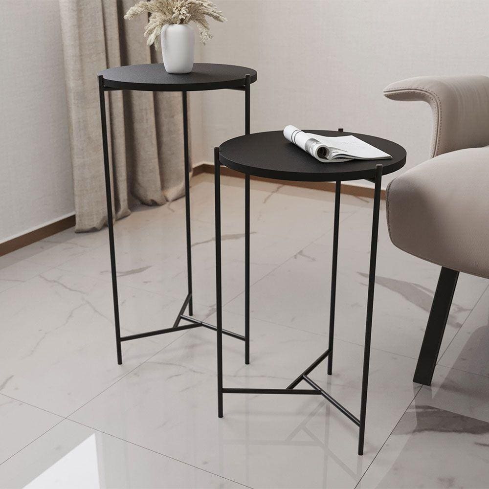 Mesa Lateral Redonda Áquila Preta Tampo Preto - Preto