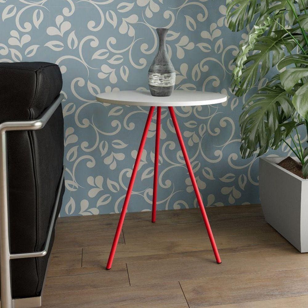 Mesa Lateral Gabriela Wood Branco E Vermelho - Branco