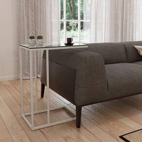 Mesa Lateral Industrial Elena Tampo Preto Base Ferro Off White - Preto