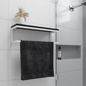 Toalheiro Para Banheiro Estilo Industrial Ita - Branco E Prateleira Preta - Preto