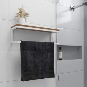 Toalheiro Para Banheiro Estilo Industrial Ita - Branco E Prateleira Imbuia - Preto