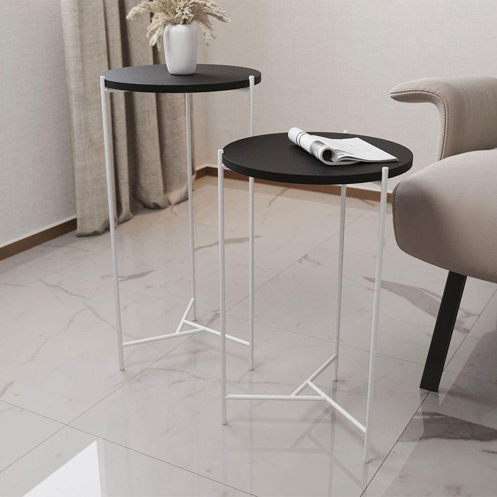 Mesa Lateral Redonda Áquila Branca E Tampo Preto - Preto