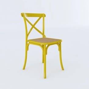 Cadeira Cross Katrina Amarelo Assento Corano Bege Aço - Preto