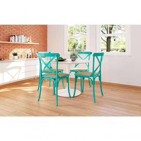Kit 10 Cadeiras Katrina X Azul Turquesa Assento Bege Aço New Green - Bege