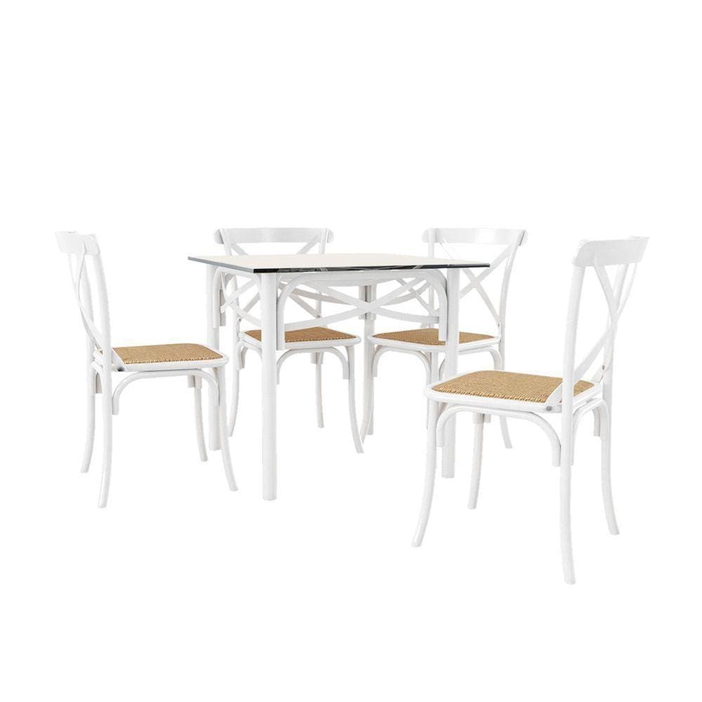 Conjunto Katrina Branco 4 Cadeiras Tampo De Madeira Quadrado 90 Cm New Green - Marrom