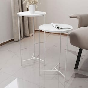 Mesa Lateral Redonda Áquila Branca Tampo Branco - Branco