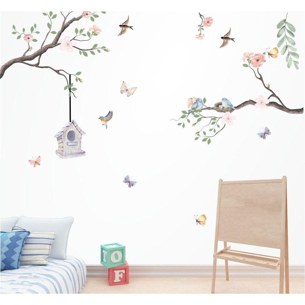 Adesivo De Parede Decorativo Galhos Borboletas E Pássaros
