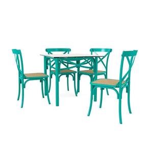 Conjunto Katrina Azul Turquesa 4 Cadeiras Tampo De Madeira Quadrado 90 Cm New Green - Marrom