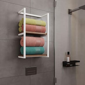 Toalheiro Para Banheiro Estilo Industrial Sahy - Branco E Prateleira Imbuia - Preto