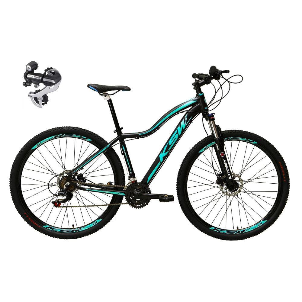 Bicicleta Aro 29 Ksw Mwza 24v Câmbio Shimano Acera K7 Garfo Trava Freio a Disco - Preto/Azul