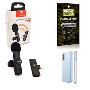 Kit Microfone Sem Fio + Capinha Motorola G52 E Película 3D