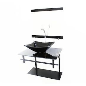 Kit Gabinete 60Cm Cuba Retangular Mármore Preto + Torneira