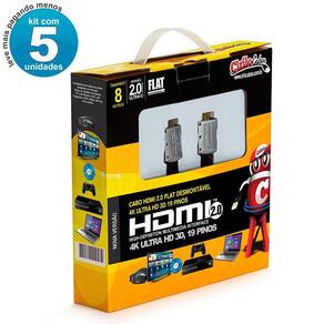 Cabos Hdmi 2.0 Flat Desmontável - 8 Mt Kit Com 5