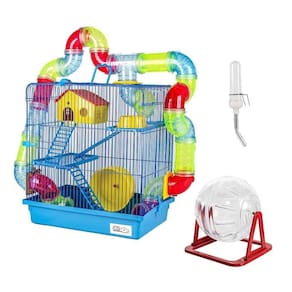 Gaiola Hamster Com Casa Grande 3 Andares Tubos - Azul