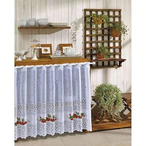 Kit Cortinas Pia 2X0,80 +Janela 2X1,2 Renda Branca Morango