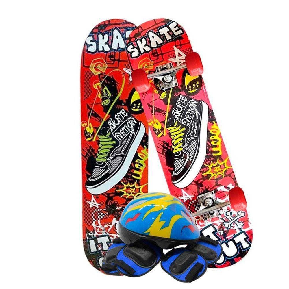Skate Infantil Estampado Grafite Kit Equipamentos De Proteção