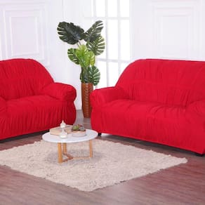 Kit Capas De Sofá 2 E 3 Lugares Elásticada Malha - Vermelho