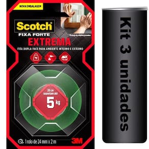 Kit com 3 Fita Dupla Face Fixa Forte EXTREME 3M 24MM X 2M