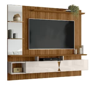 Painel Para Tv Até 55" Com Espelho 1,83m Intense Ripado Impressão 3d Freijó/off White Perolizado