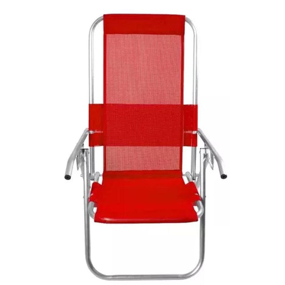 Cadeira De Praia Alumínio Reclinável Reforçada 150kg-vermelho