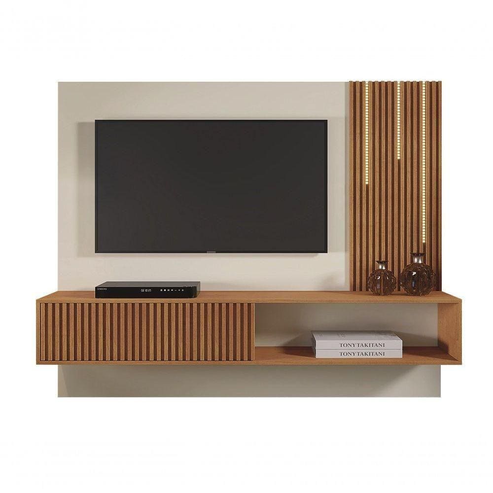 Painel Malaga Ripado C/Led Cascata Para Tv Até 75 Polegadas Mavaular Naturalle/Off White