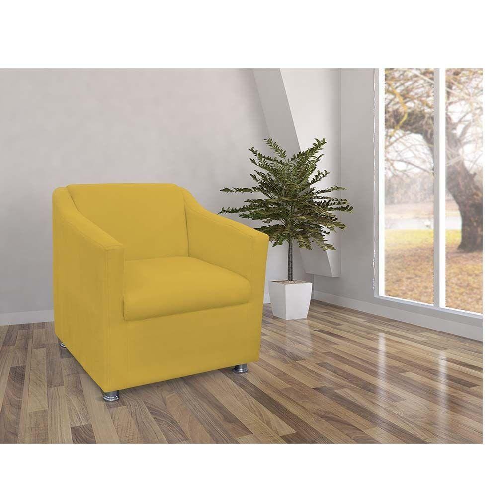 Kit 02 Poltronas Tilla Pés Cromado Suede Amarelo
