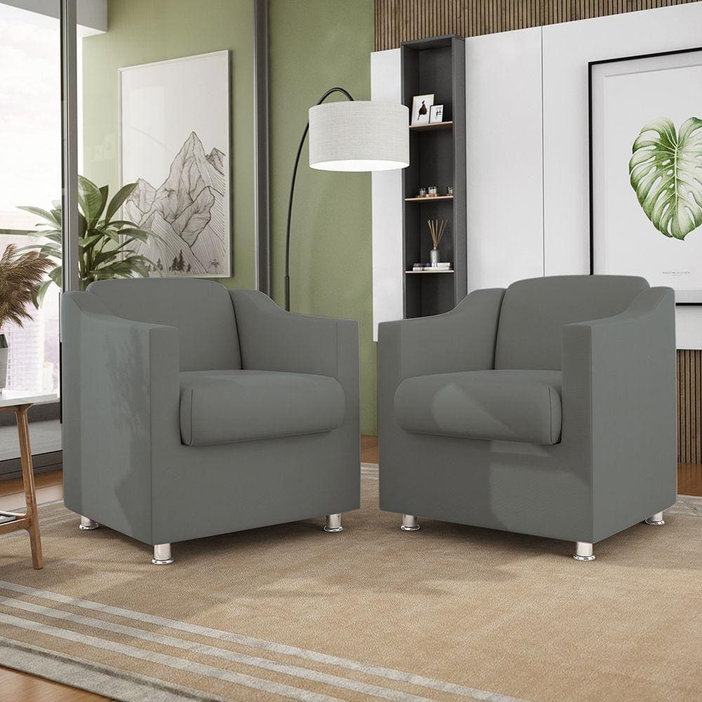 Kit 02 Poltronas Recepção Consultório Suede Balaqui Decor Cor:cinza