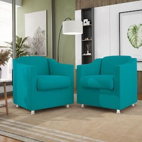 Kit 02 Poltronas Recepção Consultório Suede Balaqui Decor Cor:azul Turquesa
