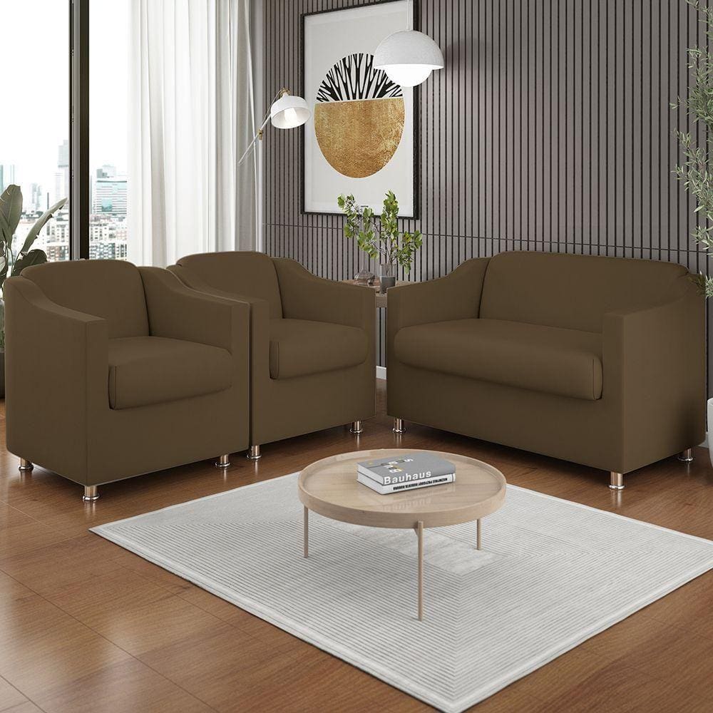 Kit 2 Poltronas Decorativa Tilla + Namoradeira Sala De Estar Cor:marrom