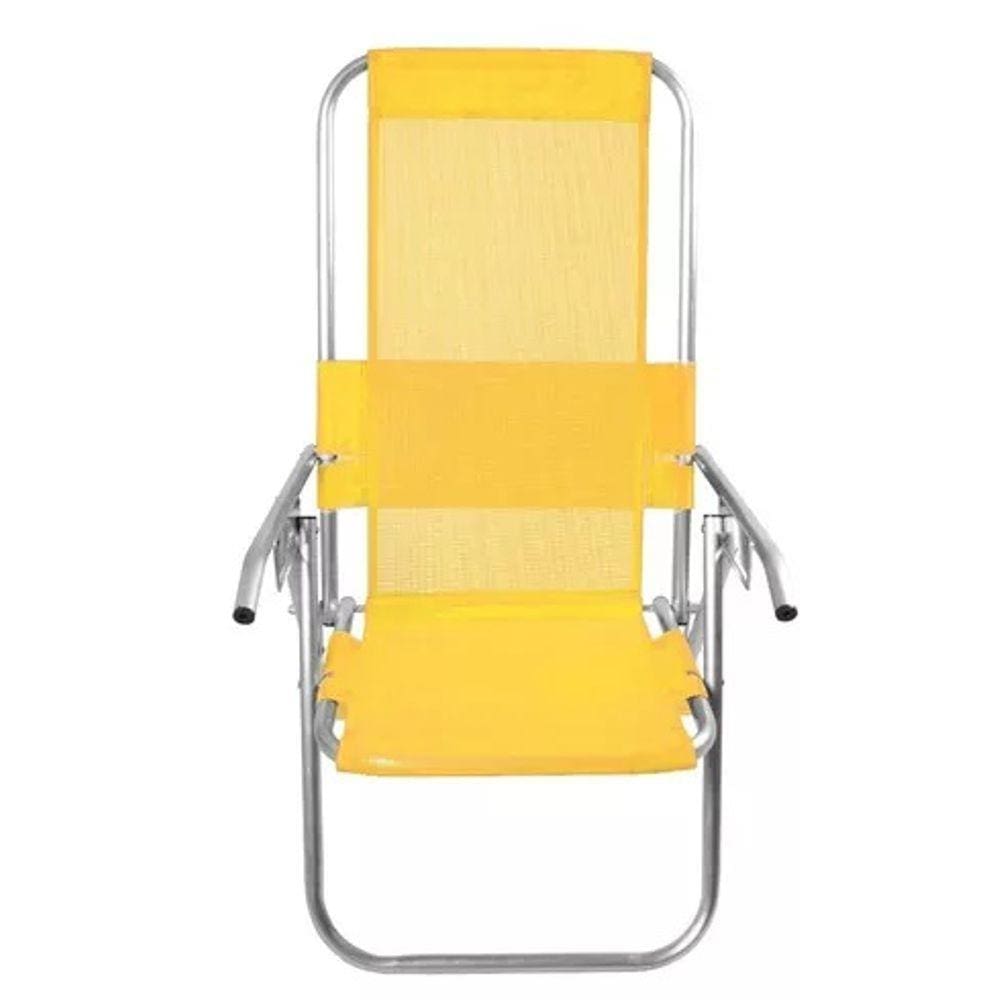 Cadeira De Praia Alumínio Reclinável Reforçada 150kg- amarelo