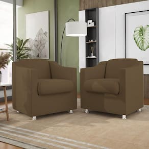 Kit 02 Poltronas Recepção Consultório Suede Balaqui Decor Cor:marrom