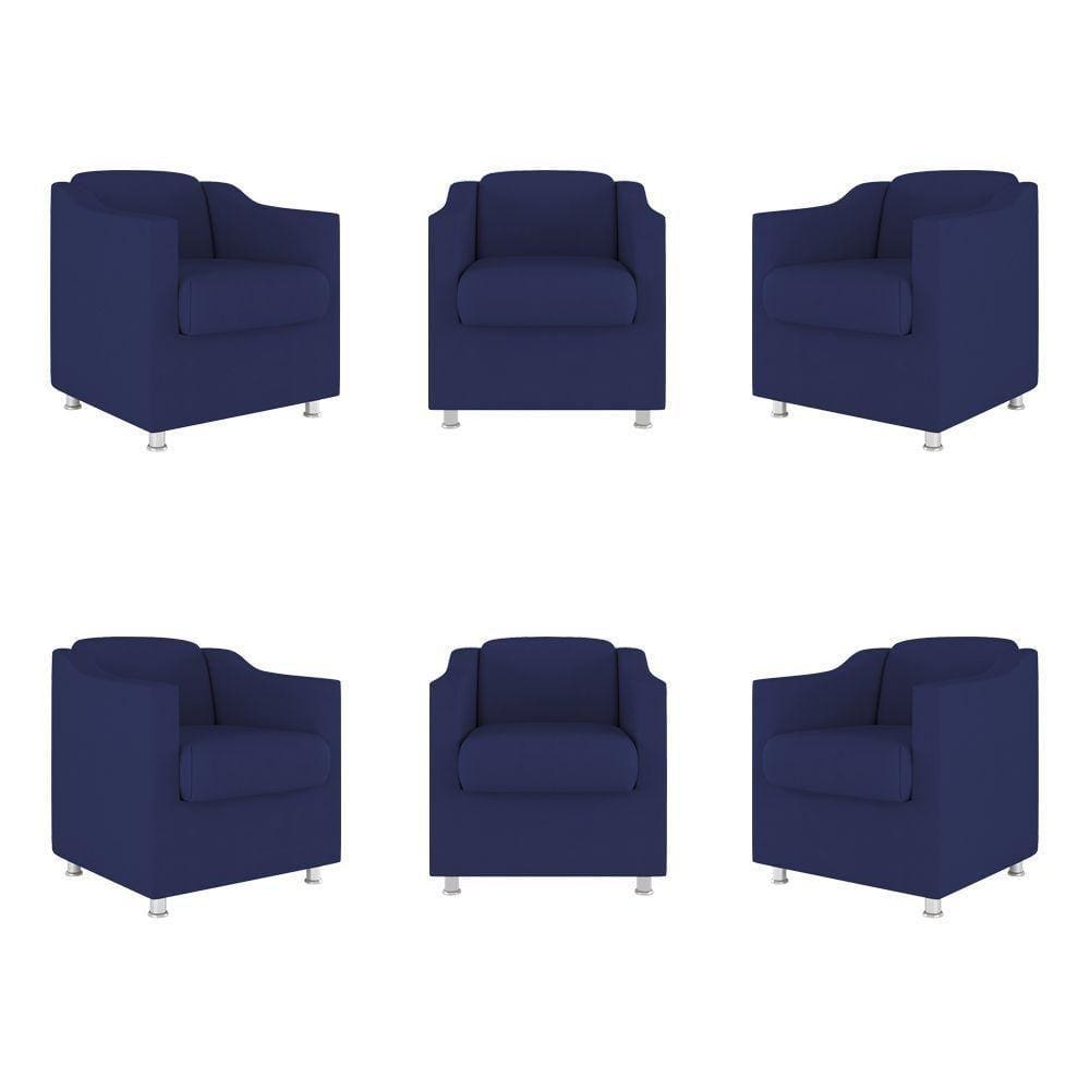 Kit 06 Poltronas Sala De Espera Clinica Suede Balaqui Decor Cor:azul Marinho