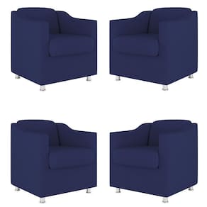 Kit 04 Poltronas Decorativas Sala De Espera Clinica Suede Cor:azul Marinho