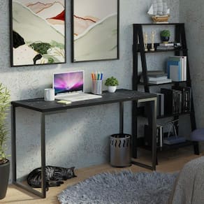 Kit Escritório Home Office + Mesa + Estante Escada Preto
