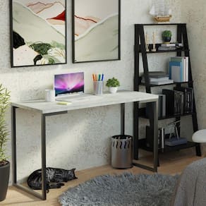 Kit Escritório Home Office + Mesa + Estante Escada/cinza
