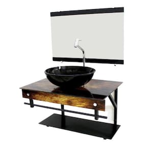 Gabinete De Vidro 60Cm Apx Com Cuba Redonda Madeira Rústica