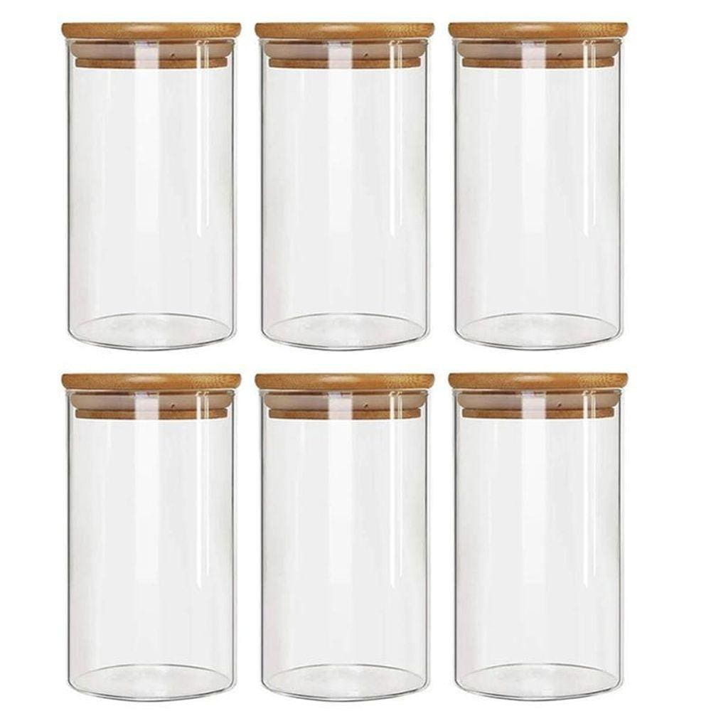 Kit 6 Potes Borossilicato Hermético Tampa Bambu 1100Ml Class