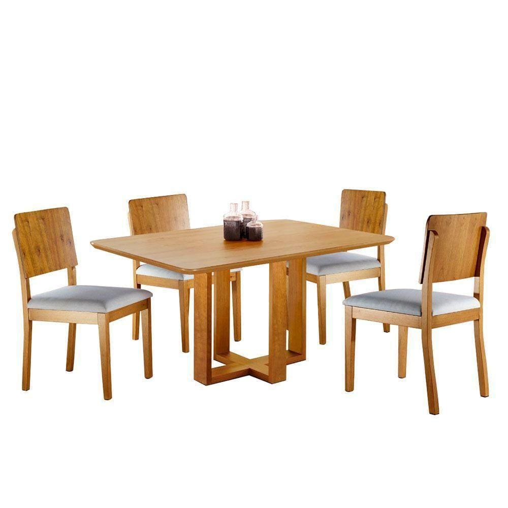Conjunto Sala De Jantar 4 Lugares Vitoria E Madeira Maciça Amendoa Móveis Mix Amendoa