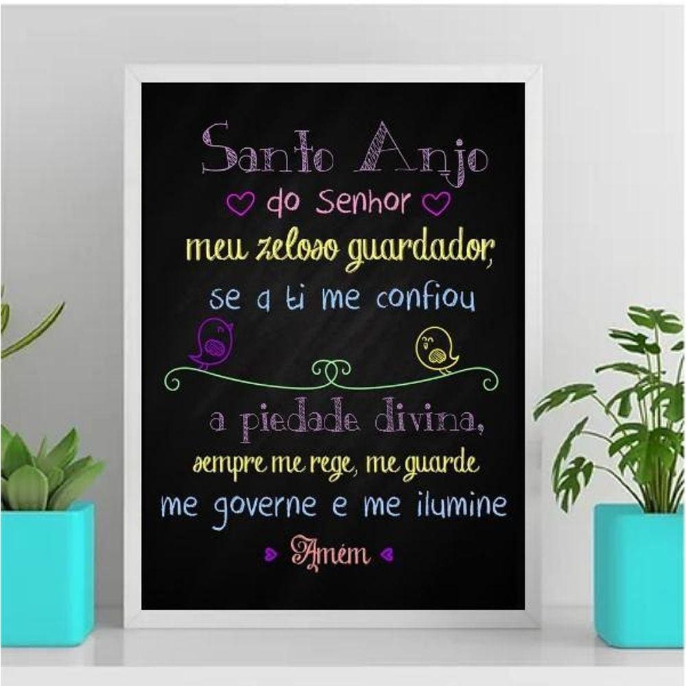 Quadro Santo Anjo Do Senhor Colorido 45X34Cm - Vidro Branca