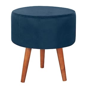 Puff Puf Redondo Pes Palito 44x40cm Suede Azul Marinho Mpassos Azul Marinho