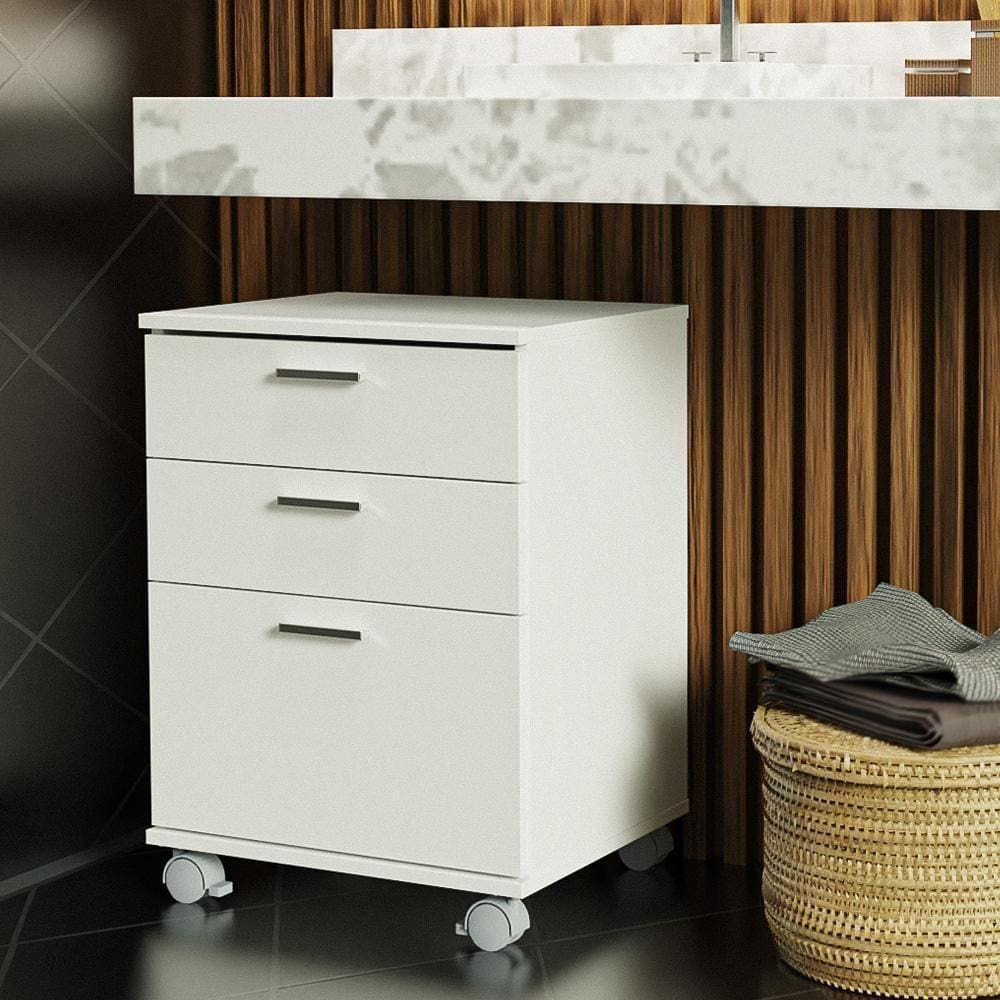 Gaveteiro Para Banheiro Branco Com 3 Gavetas E Rodinhas Madesa Branco