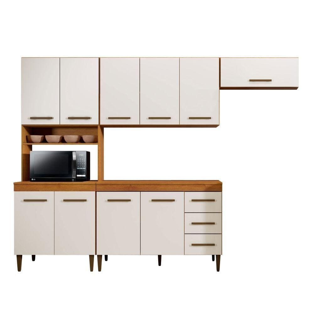 Cozinha Completa 10 Portas 3 Gavetas Atenas Kaiki Moveis Nature/off White