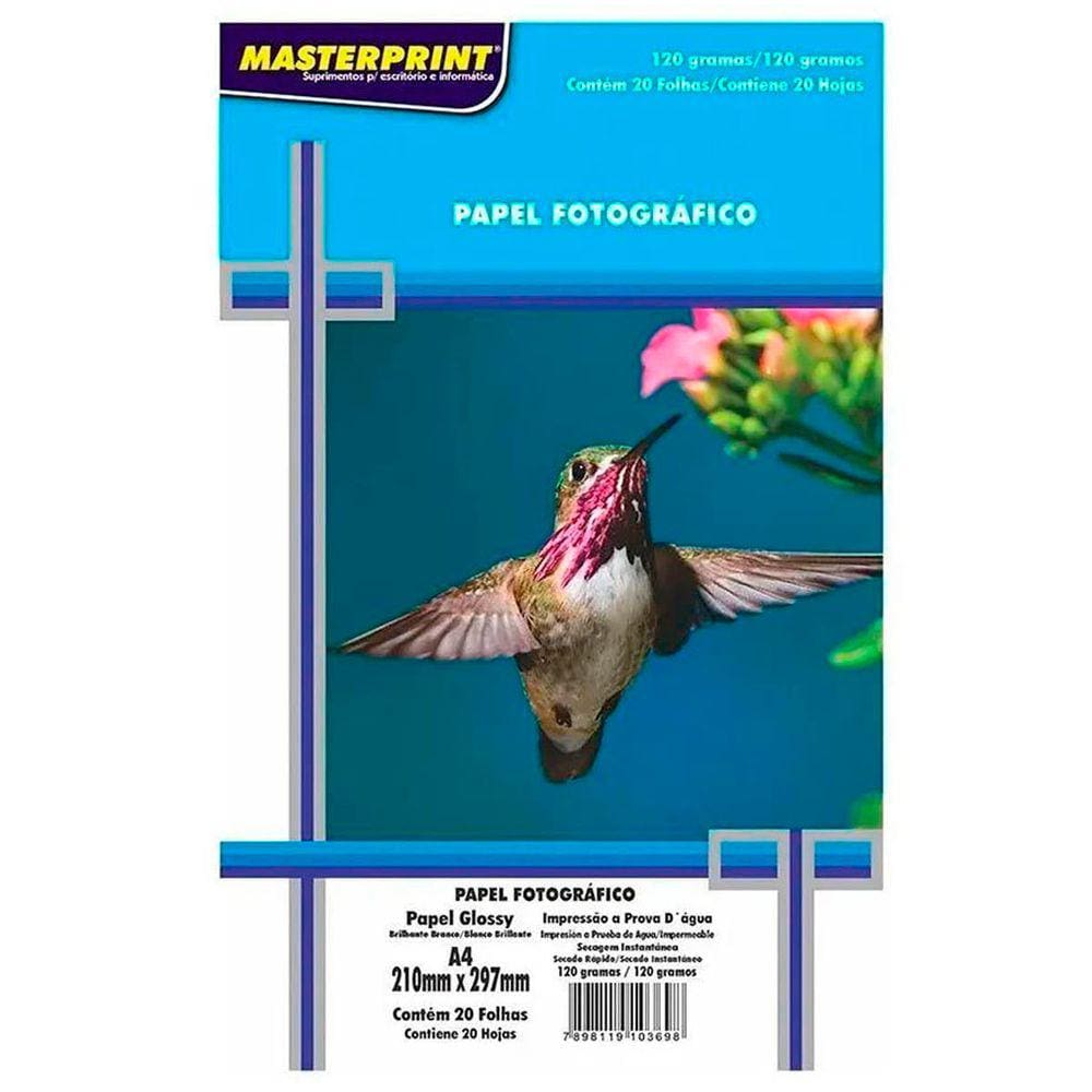 Papel fotográfico A4 120 gramas Glossy 20 folhas