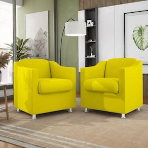 Kit 02 Poltronas Recepção Consultório Suede Balaqui Decor Cor:amarelo