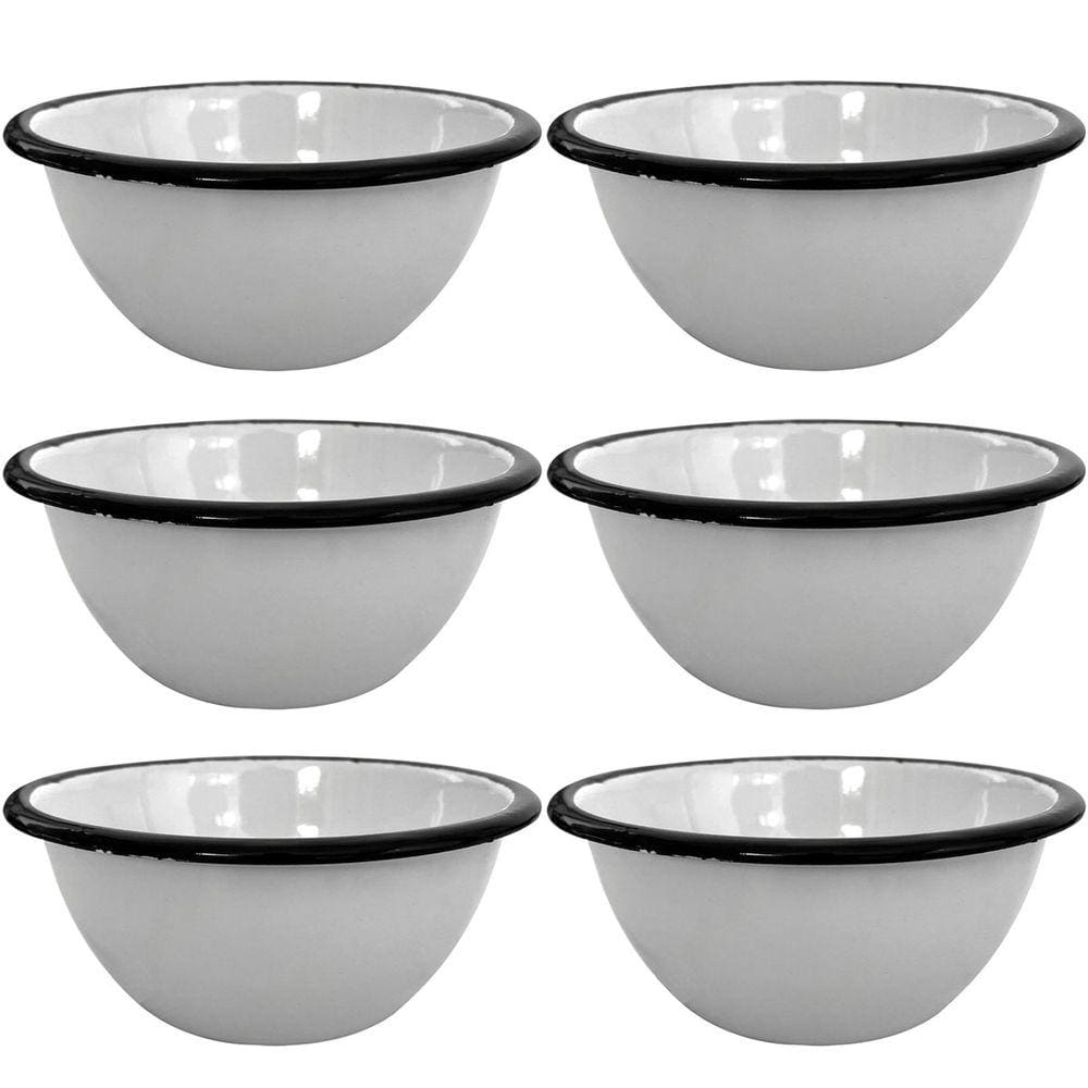 Jogo 6 Tigelas Esmaltadas Ágata 500ml Bowls para Servir Esmaltados Silva Branco