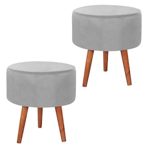Kit 2 Puff Puf Redondo Pes Palito 44x40cm Suede Cinza Claro Mpassos Cinza Claro