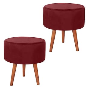 Kit 2 Puff Puf Redondo Pes Palito 44x40cm Suede Vermelho Escuro Mpassos Vermelho Escuro